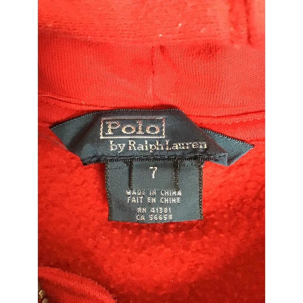 Ralph Lauren Boys Red Embroidered Logo Full-Zip Fleece Hoodie Size 7